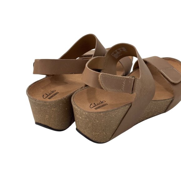 Clarks Womens Auriel Faux Leather Wedge Sandals SZ 9.5M Brown Double Straps - Picture 13 of 16